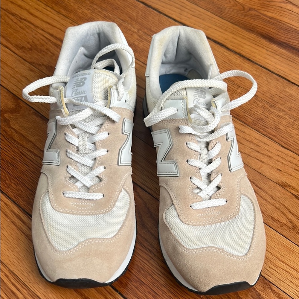 New Balance Tan and White Sneakers